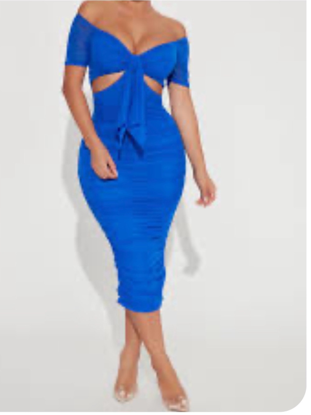 Simple And Sweet Mesh Ruched Dress - Royal Blue